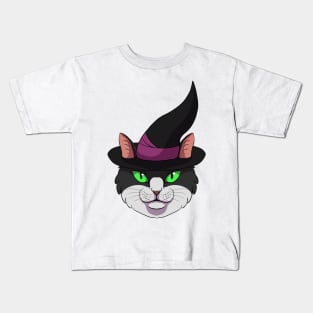 Black and white witch cat Kids T-Shirt